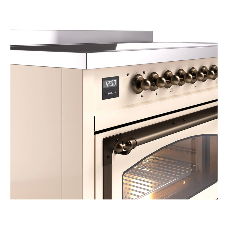 ILVE Nostalgie II Noblesse 48-Inch Induction Range with Triple Glass Door in Antique White with Bronze Trim (UNI486NMPAWB)
