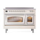 ILVE Nostalgie II Noblesse 48-Inch Induction Range with Triple Glass Door in Antique White with Chrome Trim (UNI486NMPAWC)