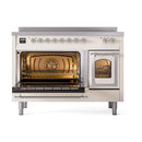 ILVE Nostalgie II Noblesse 48-Inch Induction Range with Triple Glass Door in Antique White with Chrome Trim (UNI486NMPAWC)