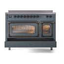 ILVE Nostalgie II Noblesse 48-Inch Induction Range with Triple Glass Door in Blue Grey with Bronze Trim (UNI486NMPBGB)