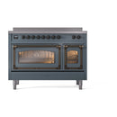 ILVE Nostalgie II Noblesse 48-Inch Induction Range with Triple Glass Door in Blue Grey with Bronze Trim (UNI486NMPBGB)