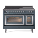 ILVE Nostalgie II Noblesse 48-Inch Induction Range with Triple Glass Door in Blue Grey with Chrome Trim (UNI486NMPBGC)