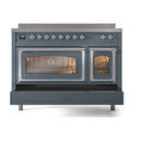 ILVE Nostalgie II Noblesse 48-Inch Induction Range with Triple Glass Door in Blue Grey with Chrome Trim (UNI486NMPBGC)