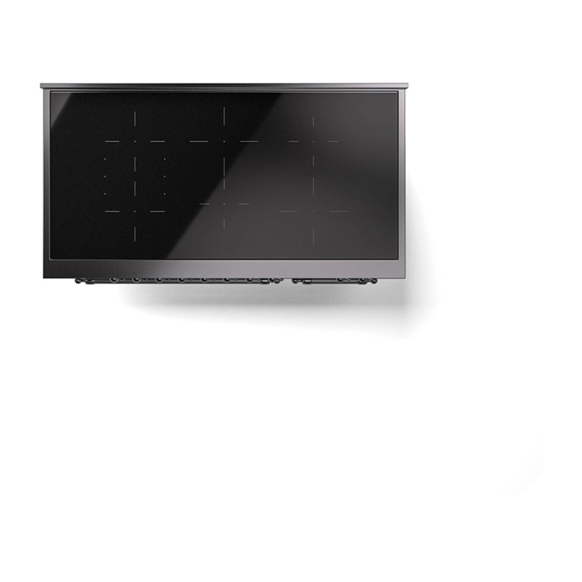 Black glass cooktop with control markings and sleek flat surface