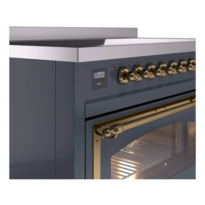 ILVE Nostalgie II Noblesse 48-Inch Induction Range with Triple Glass Door in Blue Grey with Brass Trim (UNI486NMPBGG)