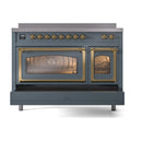 ILVE Nostalgie II Noblesse 48-Inch Induction Range with Triple Glass Door in Blue Grey with Brass Trim (UNI486NMPBGG)