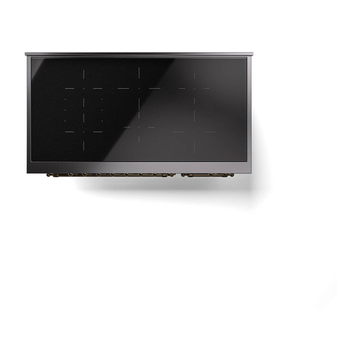 Black glass induction cooktop with faint burner layout lines
