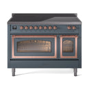 ILVE Nostalgie II Noblesse 48-Inch Induction Range with Triple Glass Door in Blue Grey with Copper Trim (UNI486NMPBGP)