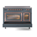 ILVE Nostalgie II Noblesse 48-Inch Induction Range with Triple Glass Door in Blue Grey with Copper Trim (UNI486NMPBGP)