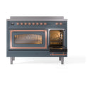 ILVE Nostalgie II Noblesse 48-Inch Induction Range with Triple Glass Door in Blue Grey with Copper Trim (UNI486NMPBGP)