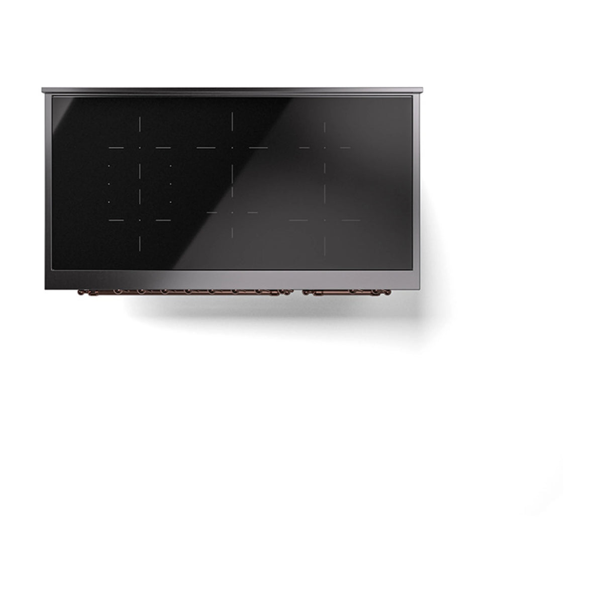 Induction range dark glass cooktop panel with subtle markings