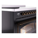 ILVE Nostalgie II Noblesse 48-Inch Induction Range with Triple Glass Door in Glossy Black with Bronze Trim (UNI486NMPBKB)