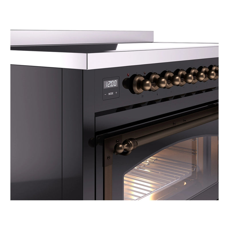 ILVE Nostalgie II Noblesse 48-Inch Induction Range with Triple Glass Door in Glossy Black with Bronze Trim (UNI486NMPBKB)