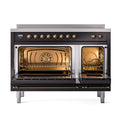 ILVE Nostalgie II Noblesse 48-Inch Induction Range with Triple Glass Door in Glossy Black with Bronze Trim (UNI486NMPBKB)