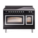 ILVE Nostalgie II Noblesse 48-Inch Induction Range with Triple Glass Door in Glossy Black with Chrome Trim (UNI486NMPBKC)