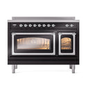 ILVE Nostalgie II Noblesse 48-Inch Induction Range with Triple Glass Door in Glossy Black with Chrome Trim (UNI486NMPBKC)