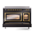 ILVE Nostalgie II Noblesse 48-Inch Induction Range with Triple Glass Door in Glossy Black with Brass Trim (UNI486NMPBKG)