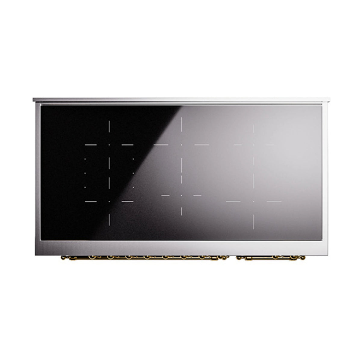 Induction range dark glass cooktop panel with marked touch zones