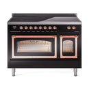ILVE Nostalgie II Noblesse 48-Inch Induction Range with Triple Glass Door in Glossy Black with Copper Trim (UNI486NMPBKP)