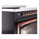 ILVE Nostalgie II Noblesse 48-Inch Induction Range with Triple Glass Door in Glossy Black with Copper Trim (UNI486NMPBKP)