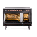 ILVE Nostalgie II Noblesse 48-Inch Induction Range with Triple Glass Door in Glossy Black with Copper Trim (UNI486NMPBKP)