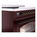 ILVE Nostalgie II Noblesse 48-Inch Induction Range with Triple Glass Door in Burgundy with Bronze Trim (UNI486NMPBUB)