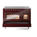 ILVE Nostalgie II Noblesse 48-Inch Induction Range with Triple Glass Door in Burgundy with Bronze Trim (UNI486NMPBUB)