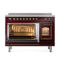 ILVE Nostalgie II Noblesse 48-Inch Induction Range with Triple Glass Door in Burgundy with Bronze Trim (UNI486NMPBUB)
