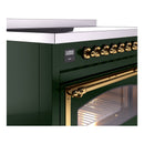 ILVE Nostalgie II Noblesse 48-Inch Induction Range with Triple Glass Door in Emerald Green with Brass Trim (UNI486NMPEGG)