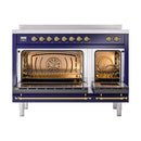 ILVE Nostalgie II Noblesse 48-Inch Induction Range with Triple Glass Door in Midnight Blue with Brass Trim (UNI486NMPMBG)
