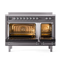 ILVE Nostalgie II Noblesse 48-Inch Induction Range with Triple Glass Door in Matte Graphite with Chrome Trim (UNI486NMPMGC)