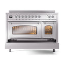 ILVE Nostalgie II Noblesse 48-Inch Induction Range with Triple Glass Door in Stainless Steel with Chrome Trim (UNI486NMPSSC)