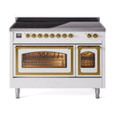 ILVE Nostalgie II Noblesse 48-Inch Induction Range with Triple Glass Door in White with Brass Trim (UNI486NMPWHG)