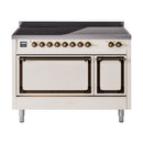 ILVE Nostalgie II Noblesse 48-Inch Induction Range with Solid Door Oven in Antique White with Bronze Trim (UNI486QNMPAWB)