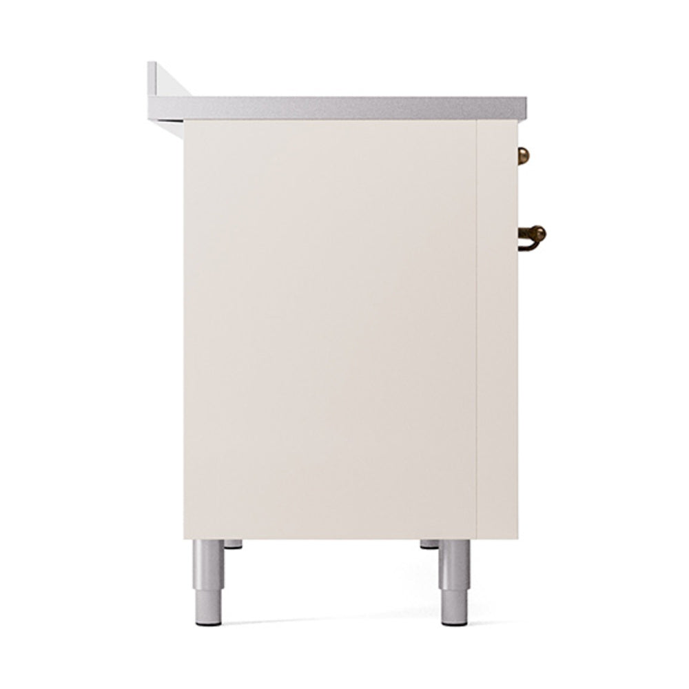 Antique white oven base with bronze-trim accents and four leveling feet