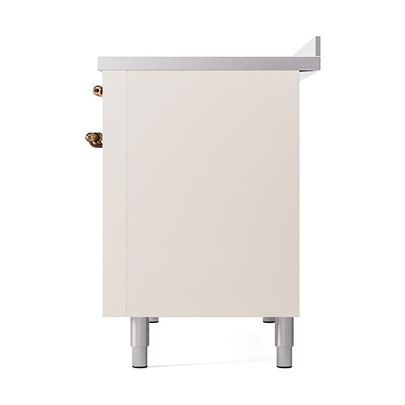 ILVE Nostalgie II Noblesse 48-Inch Induction Range with Solid Door Oven in Antique White with Bronze Trim (UNI486QNMPAWB)
