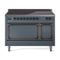 ILVE Nostalgie II Noblesse 48-Inch Induction Range with Solid Door Oven in Blue Grey with Bronze Trim (UNI486QNMPBGB)