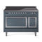 ILVE Nostalgie II Noblesse 48-Inch Induction Range with Solid Door Oven in Blue Grey with Chrome Trim (UNI486QNMPBGC)