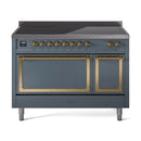 ILVE Nostalgie II Noblesse 48-Inch Induction Range with Solid Door Oven in Blue Grey with Brass Trim (UNI486QNMPBGG)