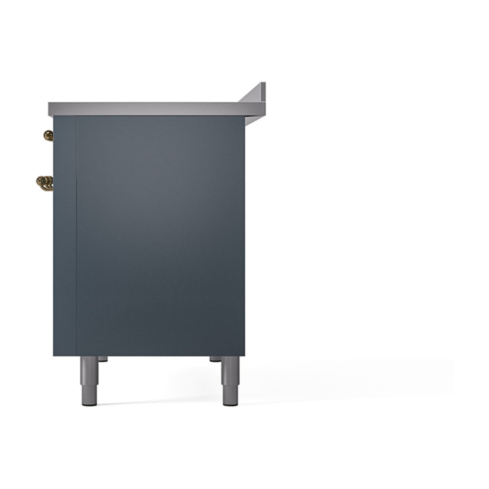 Blue grey range front corner with brass handle and pedestal feet