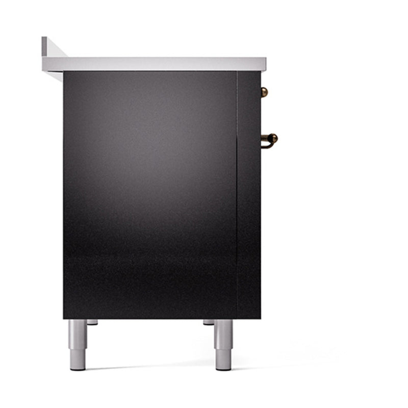 ILVE Nostalgie II Noblesse 48-Inch Induction Range with Solid Door Oven in Glossy Black with Bronze Trim (UNI486QNMPBKB)