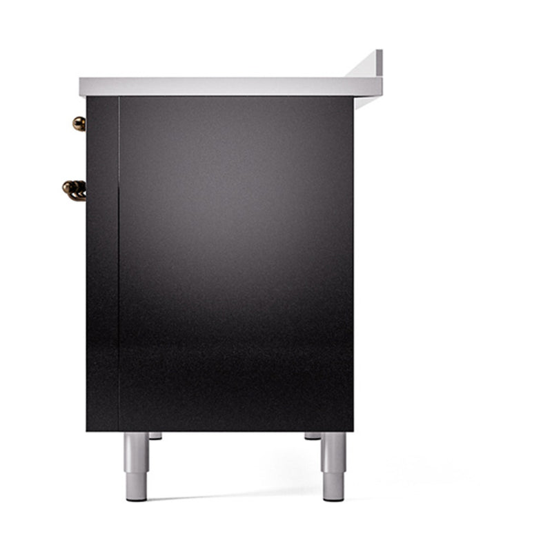 ILVE Nostalgie II Noblesse 48-Inch Induction Range with Solid Door Oven in Glossy Black with Bronze Trim (UNI486QNMPBKB)