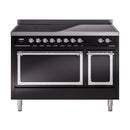 ILVE Nostalgie II Noblesse 48-Inch Induction Range with Solid Door Oven in Glossy Black with Chrome Trim (UNI486QNMPBKC)