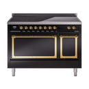 ILVE Nostalgie II Noblesse 48-Inch Induction Range with Solid Door Oven in Glossy Black with Brass Trim (UNI486QNMPBKG)