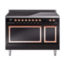 ILVE Nostalgie II Noblesse 48-Inch Induction Range with Solid Door Oven in Glossy Black with Copper Trim (UNI486QNMPBKP)