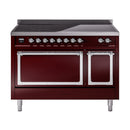 ILVE Nostalgie II Noblesse 48-Inch Induction Range with Solid Door Oven in Burgundy with Chrome Trim (UNI486QNMPBUC)