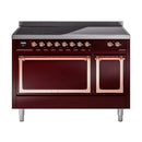 ILVE Nostalgie II Noblesse 48-Inch Induction Range with Solid Door Oven in Burgundy with Copper Trim (UNI486QNMPBUP)