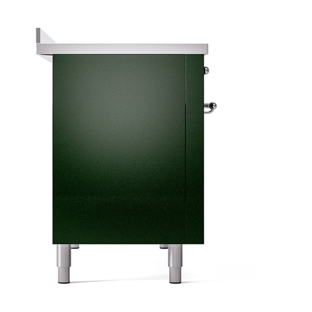Solid oven door panel in emerald green with side chrome knobs
