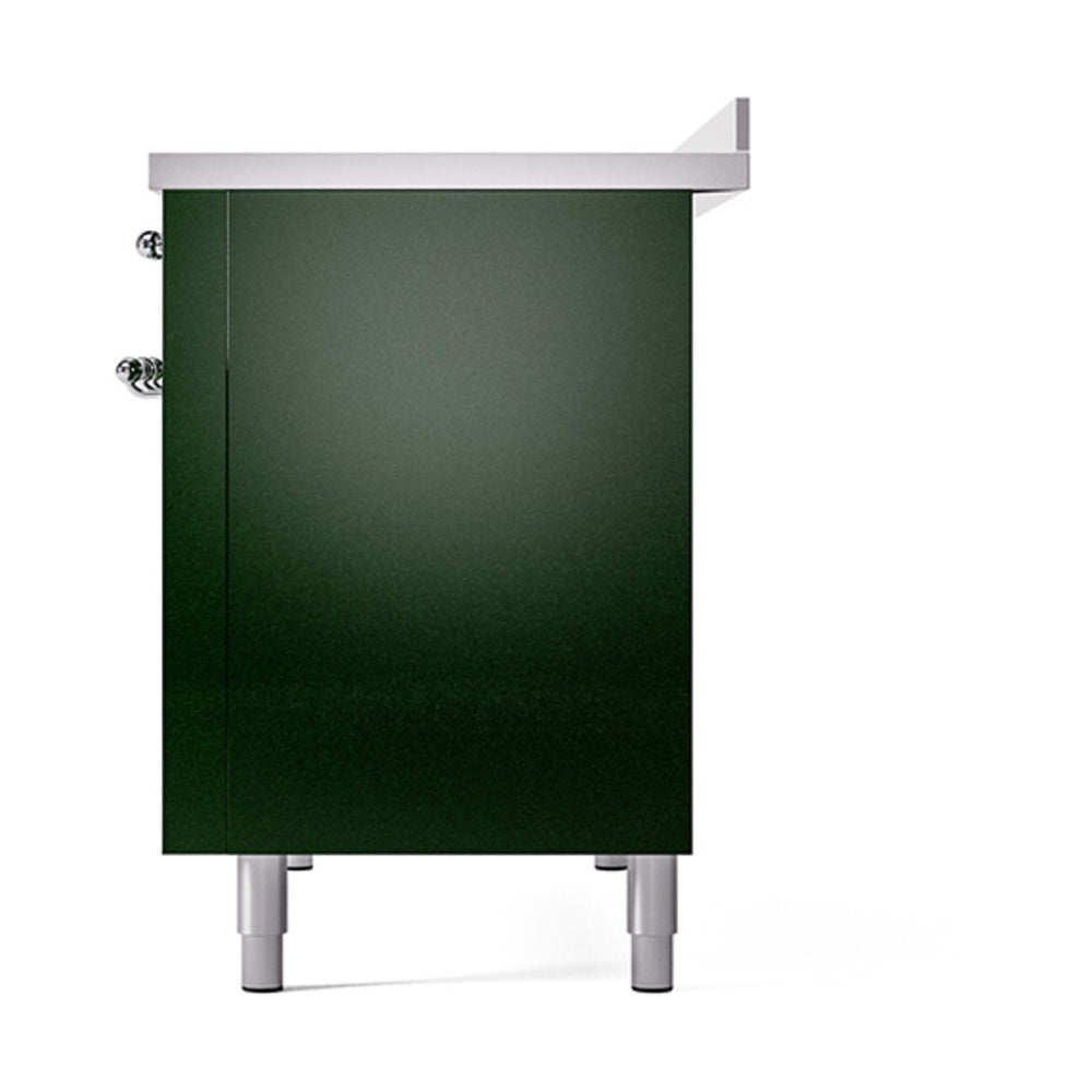 Emerald green oven door with chrome side hinges and adjustable feet