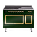 ILVE Nostalgie II Noblesse 48-Inch Induction Range with Solid Door Oven in Emerald Green with Brass Trim (UNI486QNMPEGG)